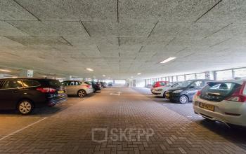Office building with large parking garage