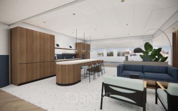 Moderne kantoorruimte huren met een stijlvolle lounge in Amstelveen, gelegen op Professor E.M. Meijerslaan 1. De ruimte is gemeubileerd met comfortabele zitplaatsen en een kitchenette, geschikt voor informele bijeenkomsten.