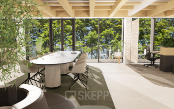 Moderne kantoorruimte op Pieter Cornelisz. Hooftstraat 7, Amsterdam Centrum met grote ramen, houten plafonds en comfortabel meubilair. Geschikt voor kantoorruimte huren.