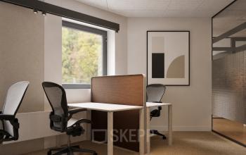 Stijlvolle kantoorruimte te huur op de Weteringschans 26 in Amsterdam Centrum met moderne bureaus en ergonomische stoelen, perfect voor productief werken.