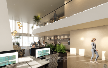 Lichte en moderne kantoorruimte op Claude Debussylaan 80-134, Amsterdam Zuidas, met open werkplekken en mensen bezig met werkactiviteiten.