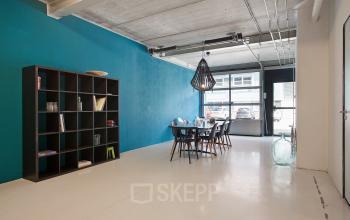 blue wall office space closet light