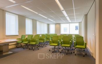 meeting room for rent green chairs windows