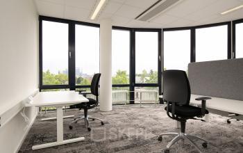 Kantoorruimte huren aan Rijnzathe 6 in De Meern met ruime werkplekken en grote ramen voor veel natuurlijk licht. Het interieur biedt een moderne werksetting voor een productieve dag.