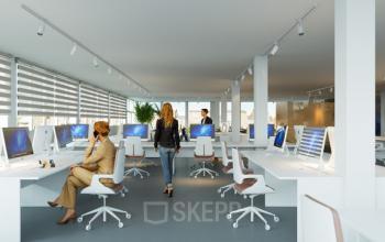 Gezellige kantoorruimte huren op Weesperstraat 118, Diemen. Medewerkers werken aan computers in een moderne open werkruimte met veel natuurlijk licht.