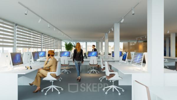Gezellige kantoorruimte huren op Weesperstraat 118, Diemen. Medewerkers werken aan computers in een moderne open werkruimte met veel natuurlijk licht.