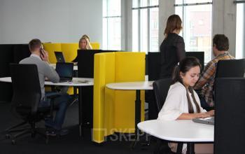 Moderne werkruimte in kantoorpand aan Bahialaan 100, Rotterdam Brainpark, met medewerkers gefocust op hun computerschermen.