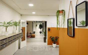 Moderne kantoorruimte op Westblaak 90 in Rotterdam Centrum met strakke inrichting en plantendecoratie.