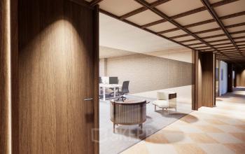 Kantoorruimte huren op Coolsingel 139 in Rotterdam Centrum met moderne inrichting, glazen wanden, comfortabele stoelen en werkplekken. Ideaal voor bedrijven die een professioneel kantoorpand zoeken.