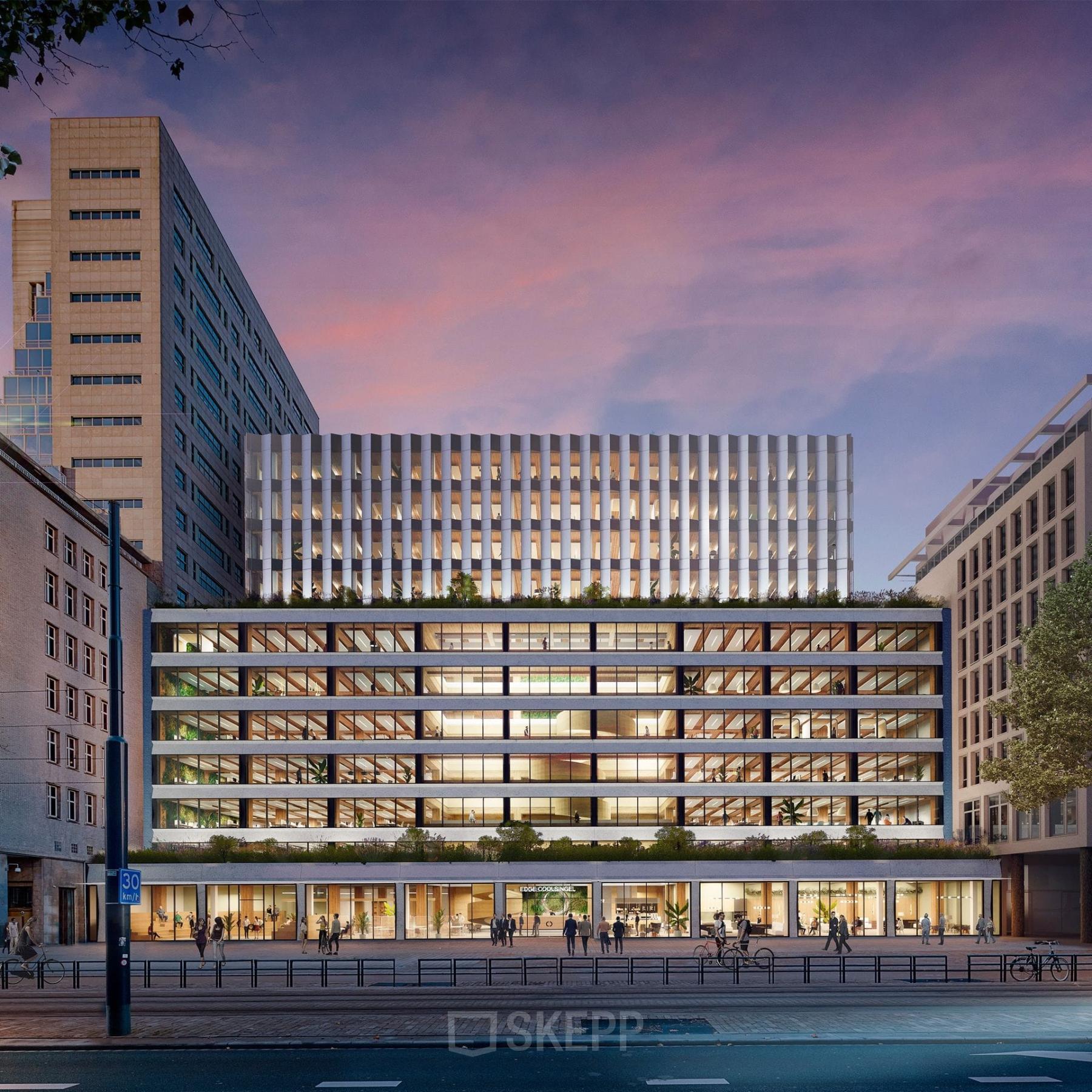 Het moderne kantoorpand aan de Coolsingel 75 in Rotterdam Centrum biedt een indrukwekkend exterieur. Ideaal voor bedrijven die een prestigieuze kantoorruimte willen huren met een centrale ligging.