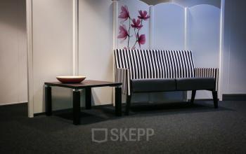 couch white striped flowers table