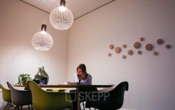 small office room six chairs wall decoration nice lightning