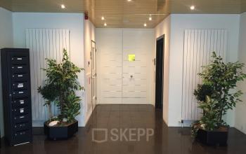 entrance office building green plants reception desk